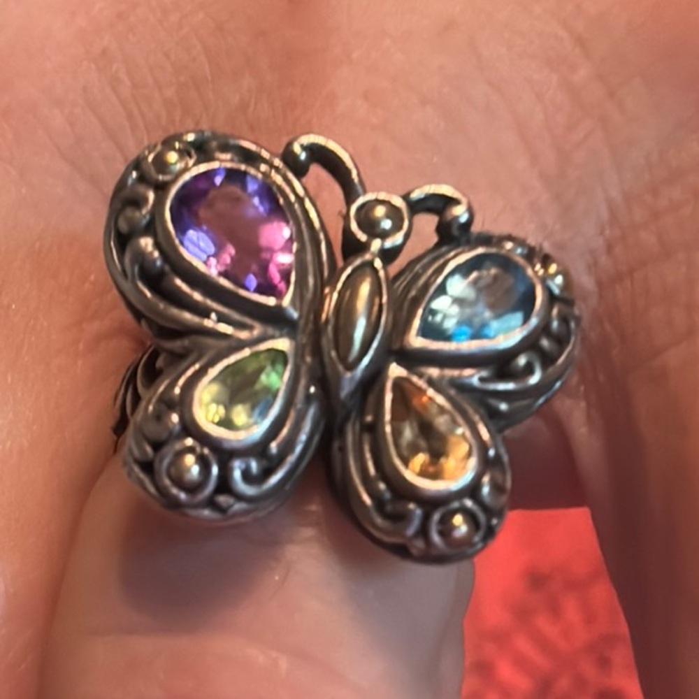 Samuel B. BJC 18k sterling silver ornate butterfly multi stone Ring Sz 7
